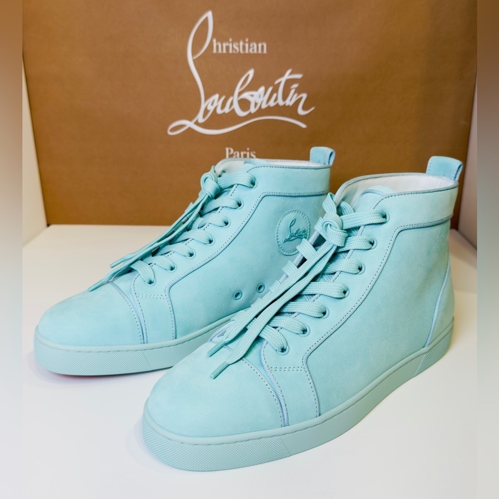 Christian Louboutin Louis Orlato High-top Men’s Sneakers Teal Suede/Velvet EU-44 - Picture 6 of 16